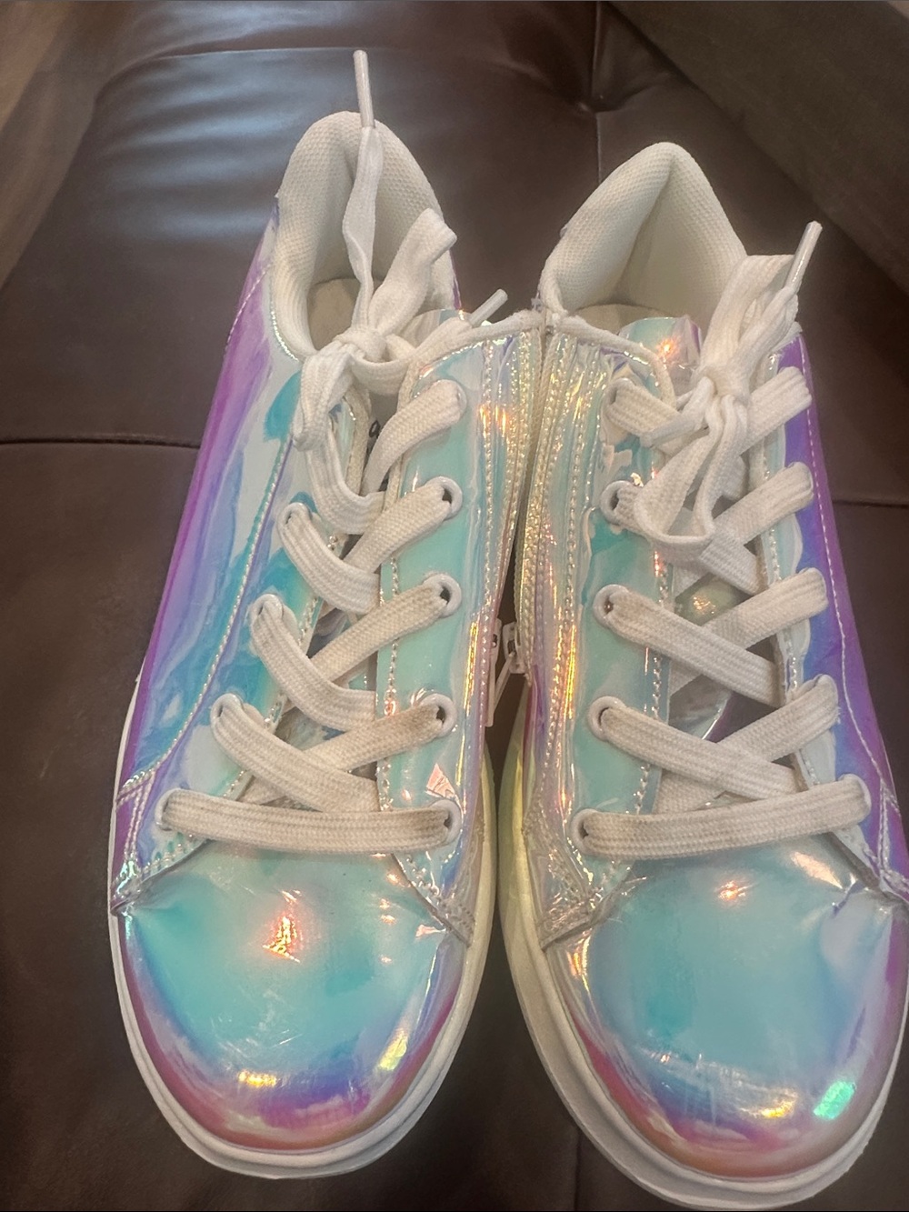 Lola + The Boys Iridescent Holographic Sneakers - White Laces